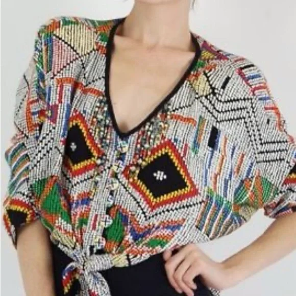 Colorful Beaded V-Neck Top - Picture 1 of 3